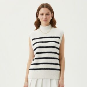 NWOT Bailey 44 Anthropologie Super Soft Fuzzy Striped Sleeveless Vest Tank S